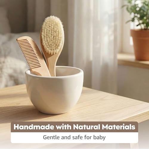 a baby cherry مشط أطفال - فرشاة شعر أطفال، مجموعة فرشاة ومشط أطفال مكونة من 2 قطعة | مشط خشبي لشعر الأطفال حديثي الولادة وفرشاة شعر من ألياف طبيعية للأطفال الصغار | مجموعة العناية المثالية بالأطفال - Image 5