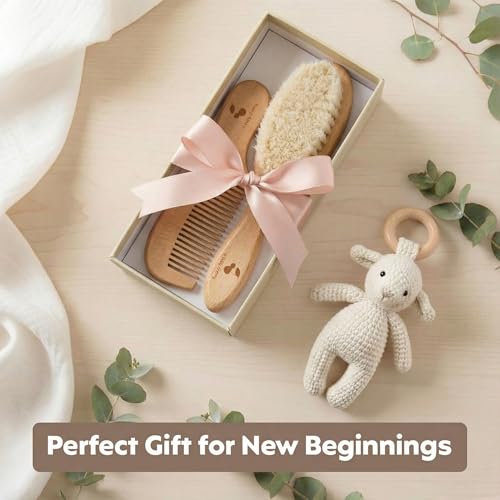 a baby cherry مشط أطفال - فرشاة شعر أطفال، مجموعة فرشاة ومشط أطفال مكونة من 2 قطعة | مشط خشبي لشعر الأطفال حديثي الولادة وفرشاة شعر من ألياف طبيعية للأطفال الصغار | مجموعة العناية المثالية بالأطفال - Image 4