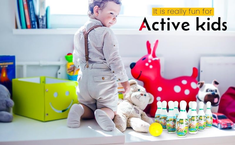 GIGGLE TREE Kids Playing Items Indoor Bowling Set for Kids - Fun Educational Boll for Kid - Ages 3+ - Safe & Durable - Perfect Indoor Activity for Family Fun & Skill Development (10 Bottle & 2 Balls) - Image 4