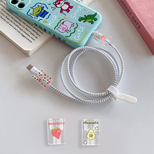 CameCosy Cute Fruit Cable Protector for iPhone Charger,Kawaii Avocado Pink Strawberry Cherry Peach Pattern 4pcs Set Phone Cable Protector,Charging Cord Protector,USB Charger Saver (Lightning Cable) - Image 2