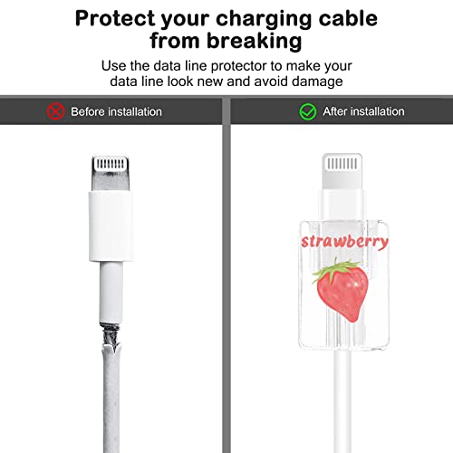 CameCosy Cute Fruit Cable Protector for iPhone Charger,Kawaii Avocado Pink Strawberry Cherry Peach Pattern 4pcs Set Phone Cable Protector,Charging Cord Protector,USB Charger Saver (Lightning Cable) - Image 5