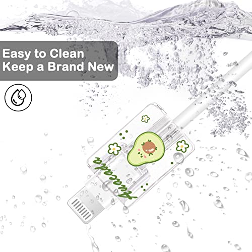 CameCosy Cute Fruit Cable Protector for iPhone Charger,Kawaii Avocado Pink Strawberry Cherry Peach Pattern 4pcs Set Phone Cable Protector,Charging Cord Protector,USB Charger Saver (Lightning Cable) - Image 3