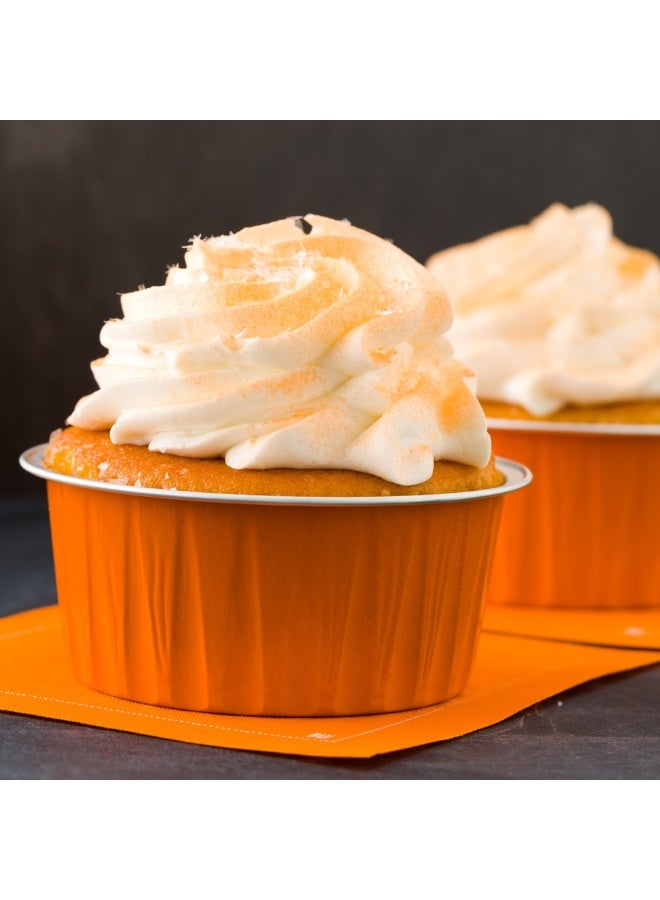 Restaurantware 4 Ounce Disposable Ramekins, 100 Round Creme Brulee Disposable Cups - Oven-Safe, For Cupcakes And Muffins, Orange Aluminum Disposable Baking Cups, Freezer-Safe, Lids Sold Separately - Image 3