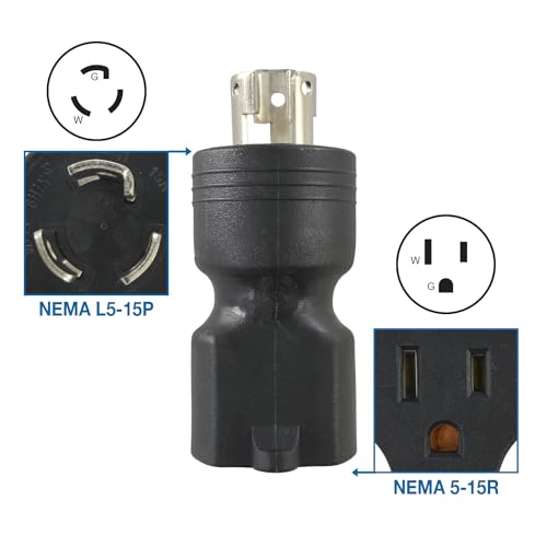 Conntek 30120 UNO Locking Plug NEMA L5-15P to NEMA 5-15R 125-Volt Adapter Black, 1PCS/PK - Image 2