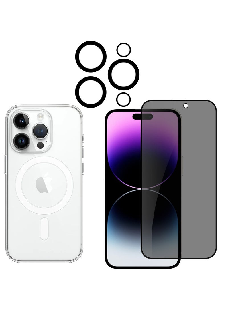 DUSALA 3 Pack Full Coverage iPhone 14 Pro Case 6.1 Inch With iPhone 14 Pro Camera Lens Protector And iPhone 14 Pro Privacy Screen Protector 6.1 Inch For iPhone 14 Pro Magsafe Case - Image 1
