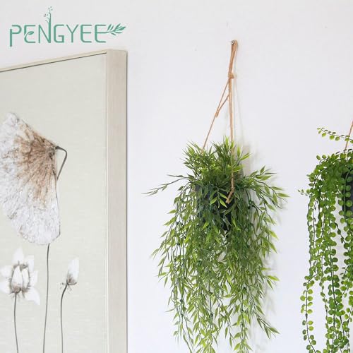 PENGYEE 3 Packs Fake Hanging Plants with Black Pots, 28" Artificial Hanging Plants for Wall Decor, Fake Fern Plants Mandala Vine Indoor/Outdoor for Home Bathroom Bedroom Kitchen Office Room Decor - Image 2