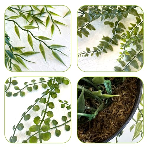PENGYEE 3 Packs Fake Hanging Plants with Black Pots, 28" Artificial Hanging Plants for Wall Decor, Fake Fern Plants Mandala Vine Indoor/Outdoor for Home Bathroom Bedroom Kitchen Office Room Decor - Image 5