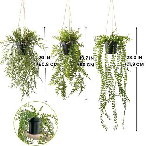 PENGYEE 3 Packs Fake Hanging Plants with Black Pots, 28" Artificial Hanging Plants for Wall Decor, Fake Fern Plants Mandala Vine Indoor/Outdoor for Home Bathroom Bedroom Kitchen Office Room Decor - Image 4