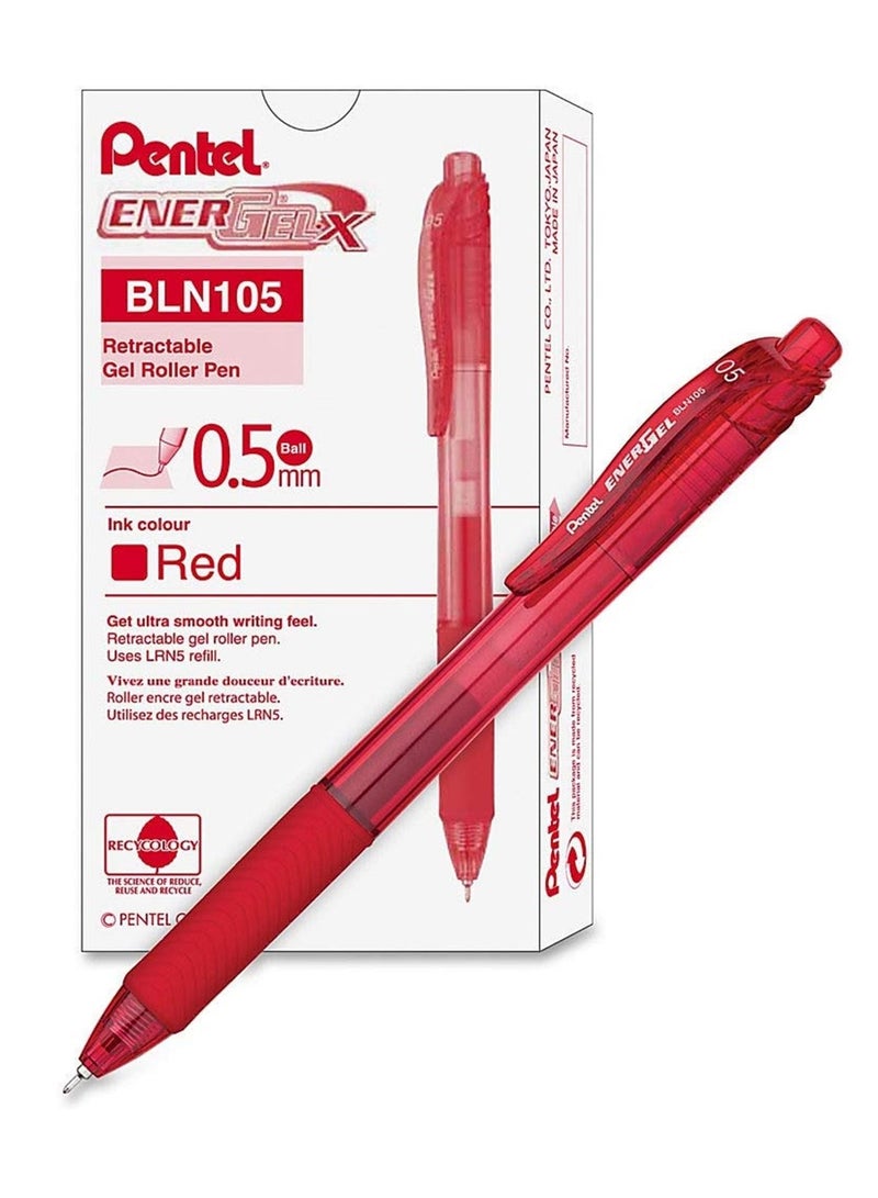 Pentel 12-Piece Energel Gel Ink Pen 0.5mm Tip Red Ink - Image 1
