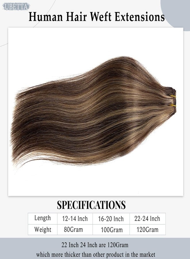 Ubetta Human Hair Weft Dark Brown Balayage Ash Brown Highlights Sew in Hair Extensions Real Human Hair 22 Inch 120G Weft Hair Extensions Remy Real Human Hair Bundles Weave Extensions for Women - Image 2