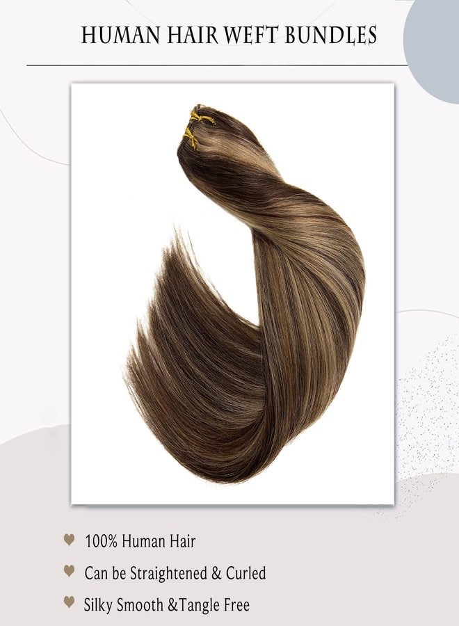 Ubetta Human Hair Weft Dark Brown Balayage Ash Brown Highlights Sew in Hair Extensions Real Human Hair 22 Inch 120G Weft Hair Extensions Remy Real Human Hair Bundles Weave Extensions for Women - Image 5