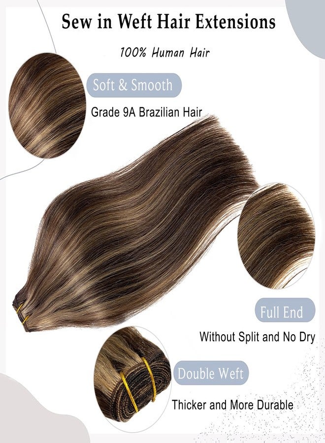 Ubetta Human Hair Weft Dark Brown Balayage Ash Brown Highlights Sew in Hair Extensions Real Human Hair 22 Inch 120G Weft Hair Extensions Remy Real Human Hair Bundles Weave Extensions for Women - Image 3