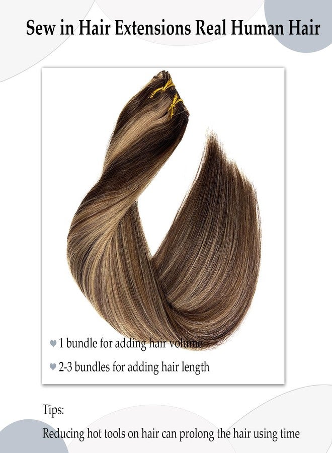 Ubetta Human Hair Weft Dark Brown Balayage Ash Brown Highlights Sew in Hair Extensions Real Human Hair 22 Inch 120G Weft Hair Extensions Remy Real Human Hair Bundles Weave Extensions for Women - Image 4
