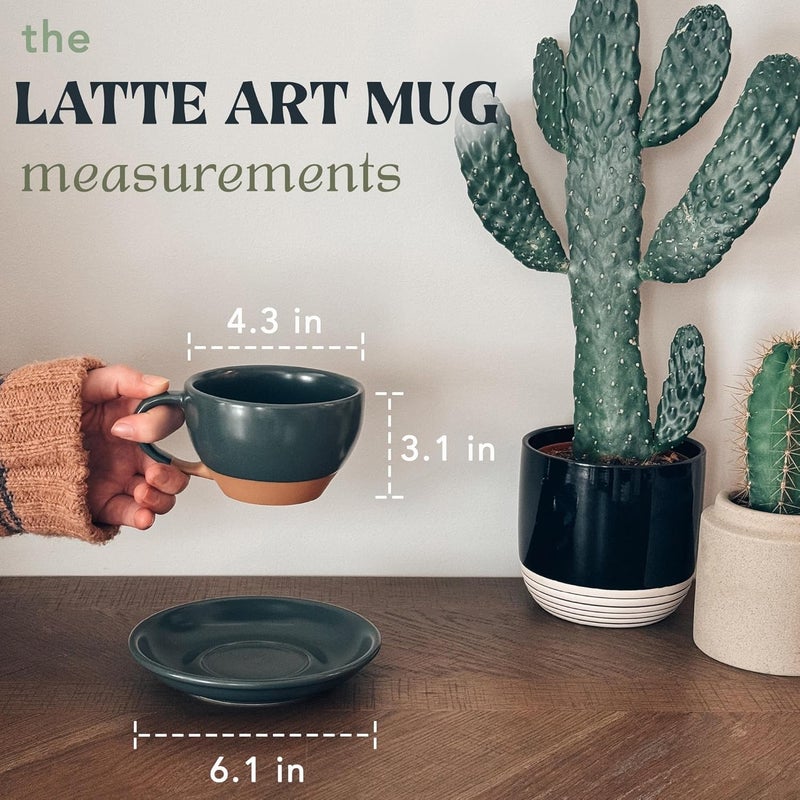 Mora Ceramic Latte Art Mug With Saucer  105 oz Round Bottom For Perfect Pours  Cafe Cups for Cappuccino Espresso Coffee Tea etc  Porcelain Set for Baristas Great Gift  Shadow Grey - Image 2