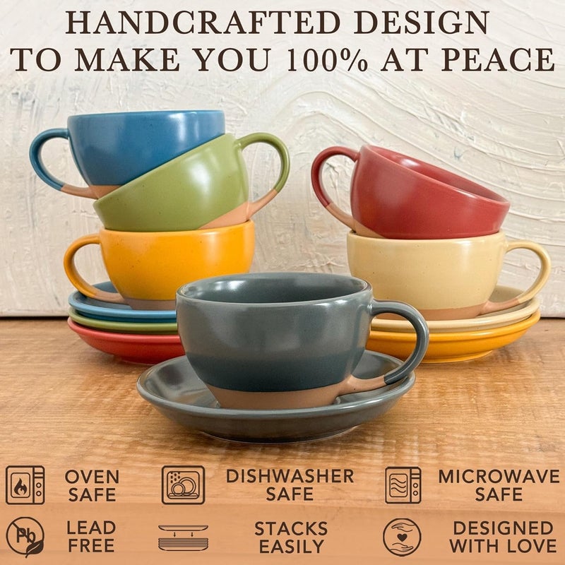 Mora Ceramic Latte Art Mug With Saucer  105 oz Round Bottom For Perfect Pours  Cafe Cups for Cappuccino Espresso Coffee Tea etc  Porcelain Set for Baristas Great Gift  Shadow Grey - Image 4