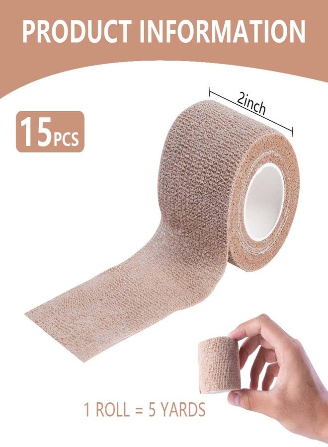KISEER 15 Pack 2 Inch x 5 Yards Skin Self Adhesive Bandage Breathable Cohesive Bandage Wrap Rolls Elastic Self-Adherent Tape for Stretch Athletic, Sports, Wrist, Ankle - Image 2