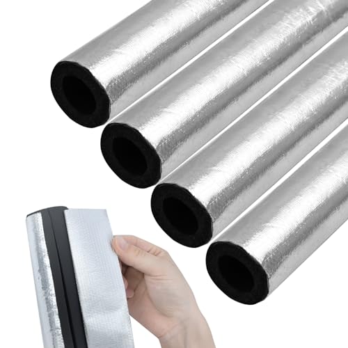 Jeyeou 8PCS Pipe Insulation Foam Tube Self Adhesive Exterior Water Pipe Insulation Cover Wrap Aluminum Foil Freeze Protection for Outside Outdoor Winter Irrigation Sprinkler Spigot Isolation 1.3Ft*0.6Inch - Image 1