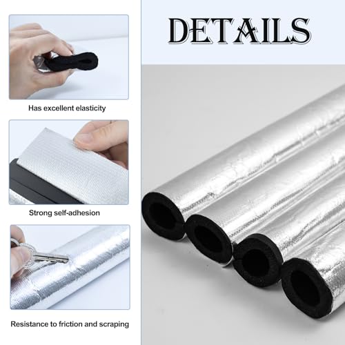 Jeyeou 8PCS Pipe Insulation Foam Tube Self Adhesive Exterior Water Pipe Insulation Cover Wrap Aluminum Foil Freeze Protection for Outside Outdoor Winter Irrigation Sprinkler Spigot Isolation 1.3Ft*0.6Inch - Image 4