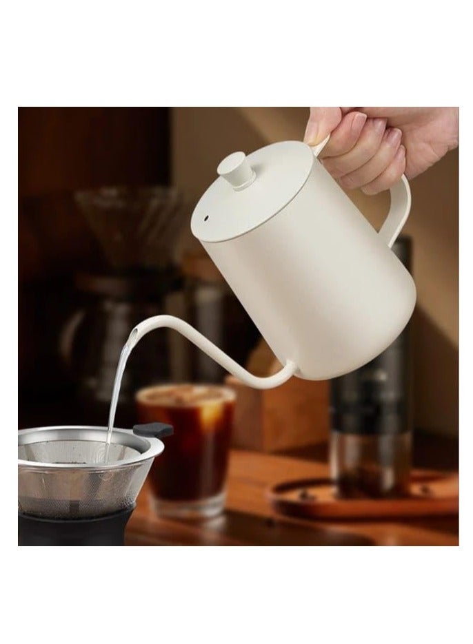 Liying 600ml Stainless Steel pour-over Coffee Kettle Drip Coffee Pot and Lid, Long Narrow Spout Coffee Pot Tea Stove Kettles for Home Brewing, Camping and Traveling (White) - Image 5