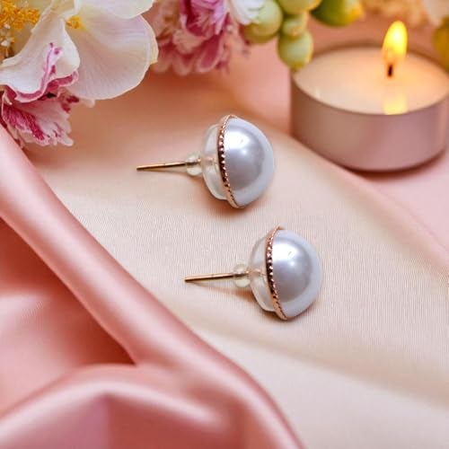 ACCESSHER Rhinestone Statement Choker Necklace with Central Imitation Pearl | Adjustable Chain Link with Earrings for Gift | Jewellery Set for Women & Girls (Design 1) - Image 4