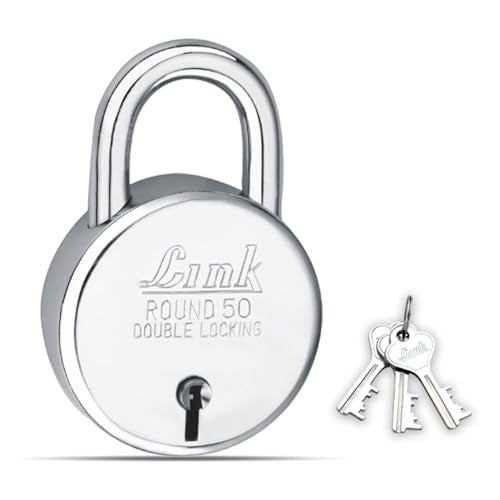 Link Locks| Round 50mm Padlock with 3 Keys |Lock for Main Door, Gate, Shops, Office | Silver Finish |2 Years Warranty - Image 1