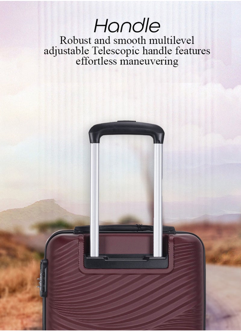 VIPTOUR - ABS Hardside 3PCS Trolley Luggage Set Spinner Wheels With Number Lock 20/24/28 Burgundy - Image 1