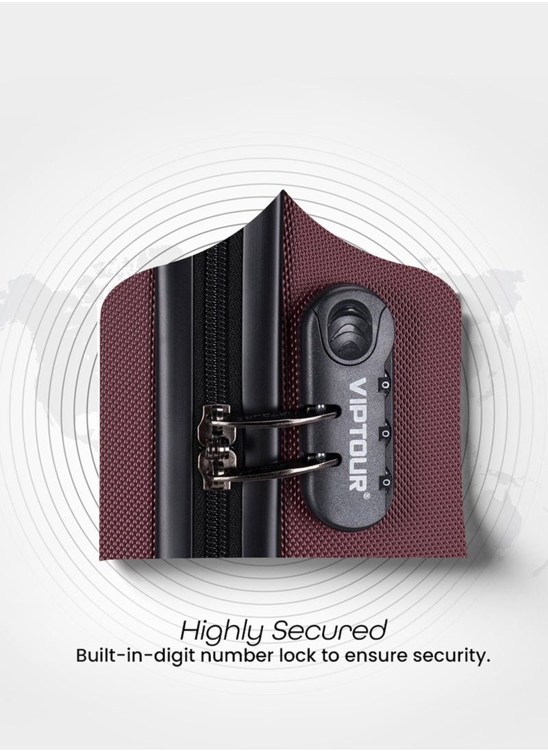 VIPTOUR - ABS Hardside 3PCS Trolley Luggage Set Spinner Wheels With Number Lock 20/24/28 Burgundy - Image 1