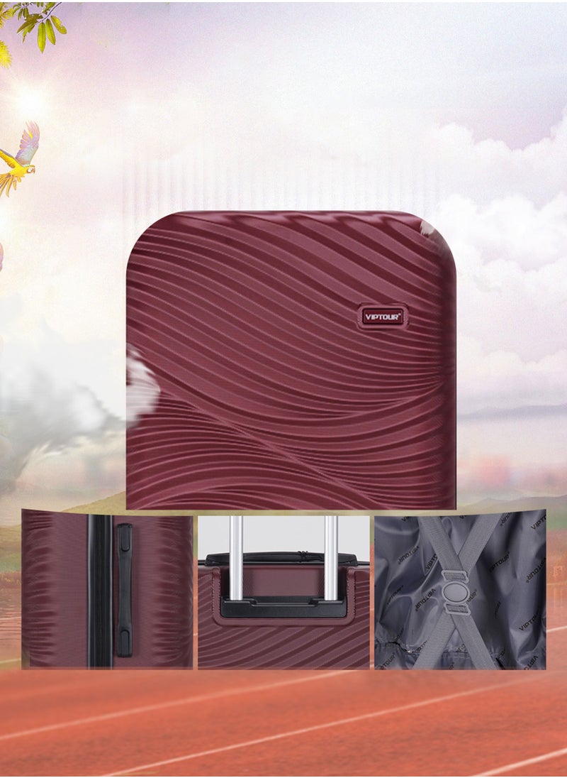 VIPTOUR - ABS Hardside 3PCS Trolley Luggage Set Spinner Wheels With Number Lock 20/24/28 Burgundy - Image 1