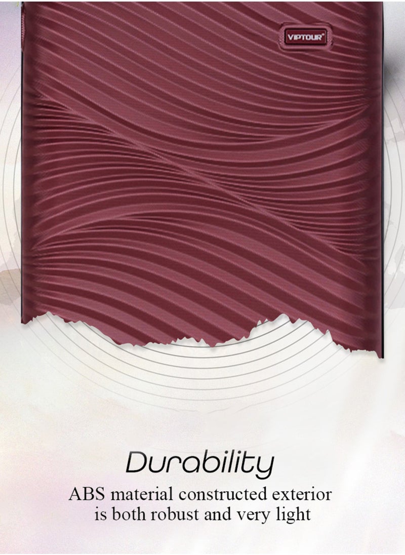VIPTOUR - ABS Hardside 3PCS Trolley Luggage Set Spinner Wheels With Number Lock 20/24/28 Burgundy - Image 1