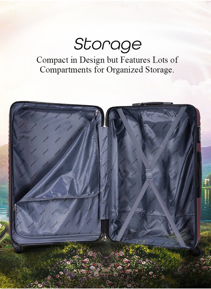 VIPTOUR - ABS Hardside 3PCS Trolley Luggage Set Spinner Wheels With Number Lock 20/24/28 Burgundy - Image 1