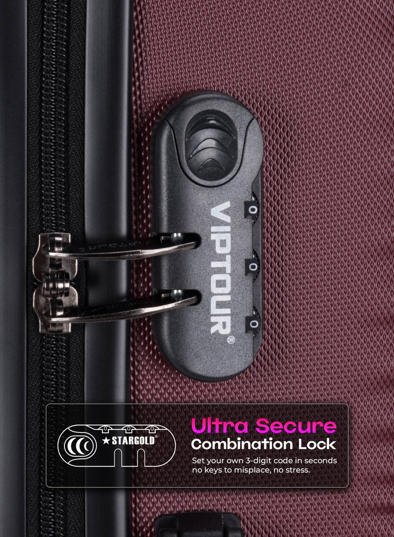 VIPTOUR ABS Material 3-Piece Hard Case Trolley Luggage Set, 4 Quiet 360° Spinner Wheels Suitcase With Combination Lock, Small (2.5kg), Medium (3kg), Large (3.8kg) (20''/24''/28'') - Image 5