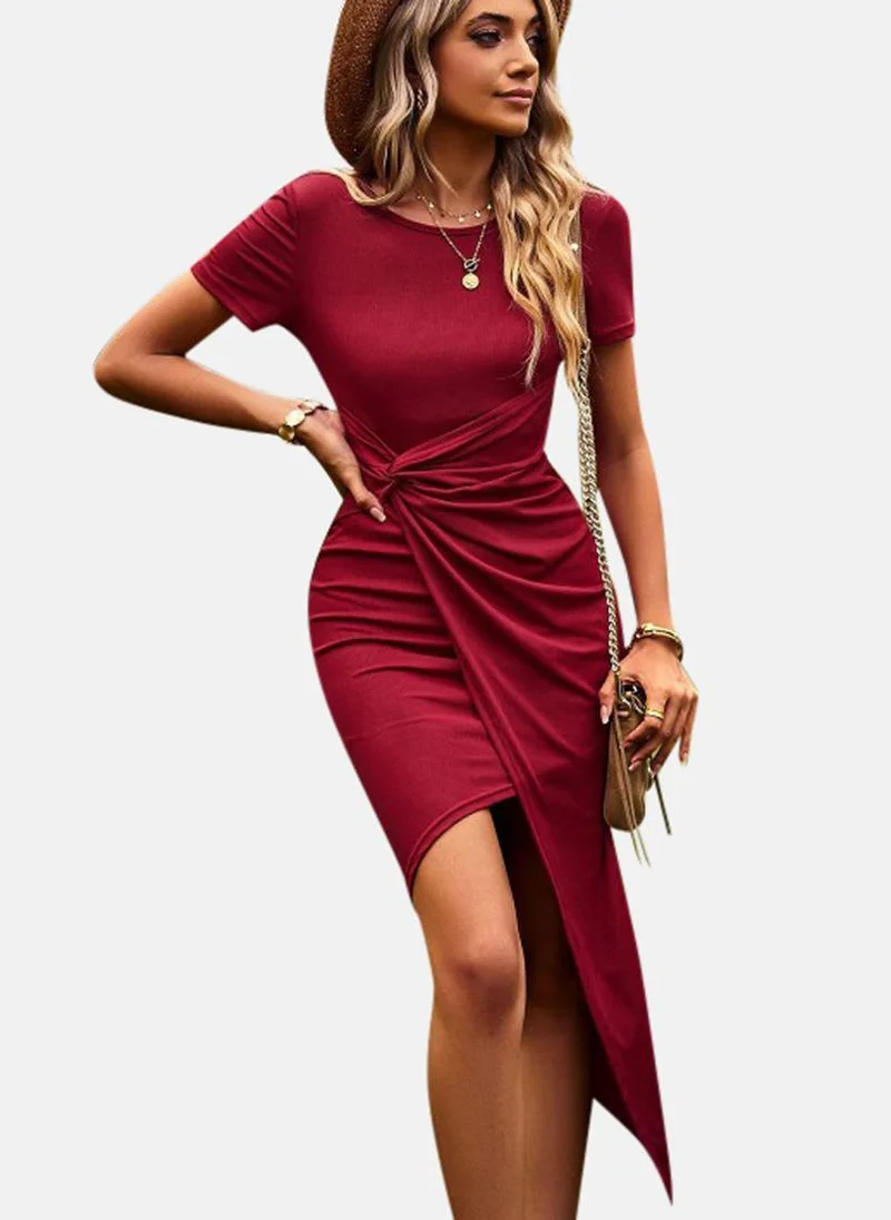 يونيكي Maroon Solid Sheath Midi Dress