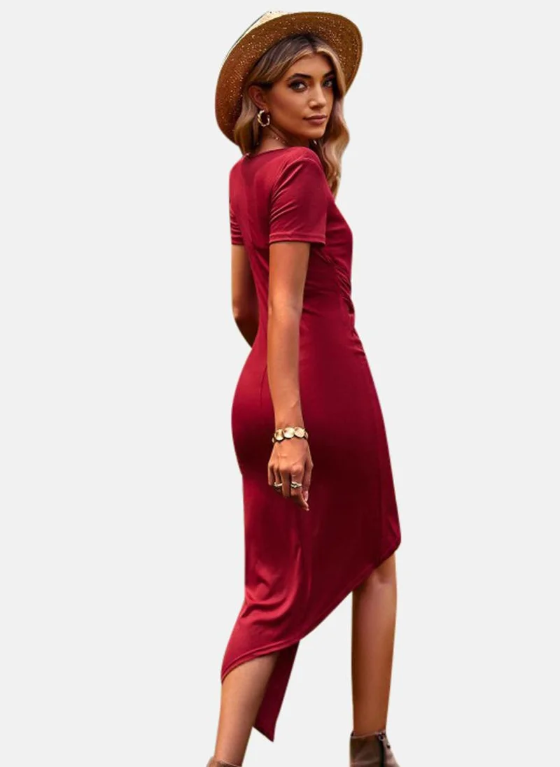 يونيكي Maroon Solid Sheath Midi Dress