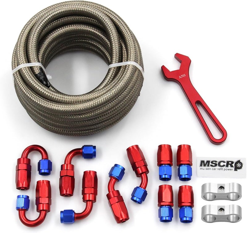 WnSEu 6AN 20FT PTFE Fuel Line Hose Kit with Fittings - Stainless Steel - Image 5