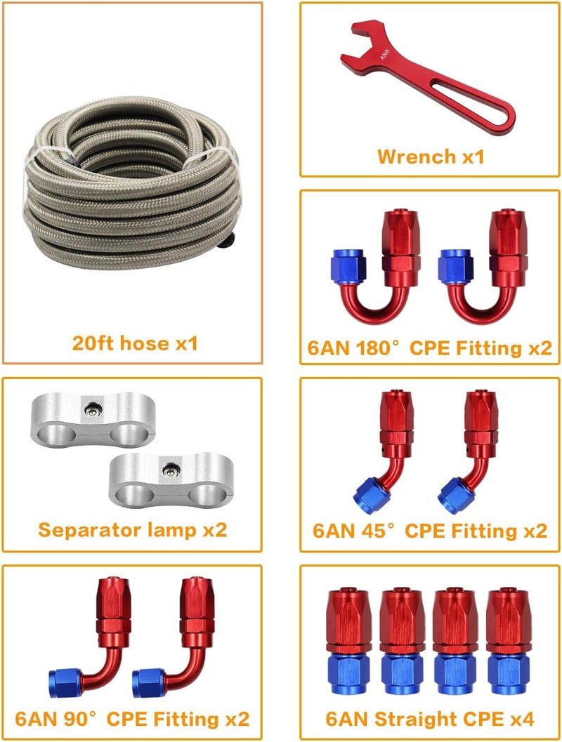 WnSEu 6AN 20FT PTFE Fuel Line Hose Kit with Fittings - Stainless Steel - Image 4