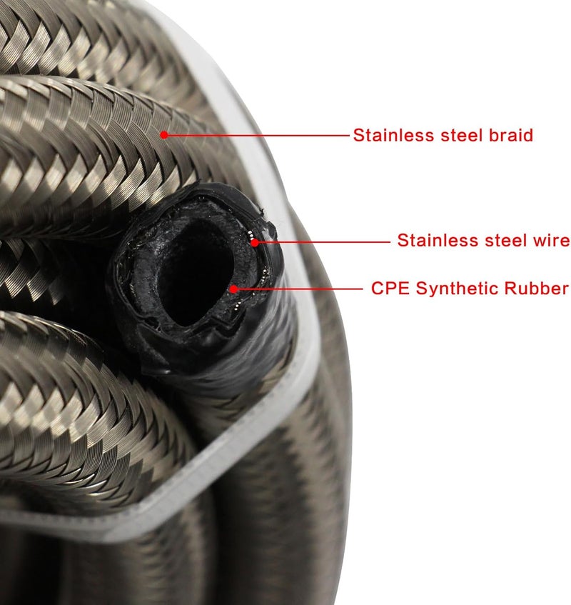 WnSEu 6AN 20FT PTFE Fuel Line Hose Kit with Fittings - Stainless Steel - Image 3