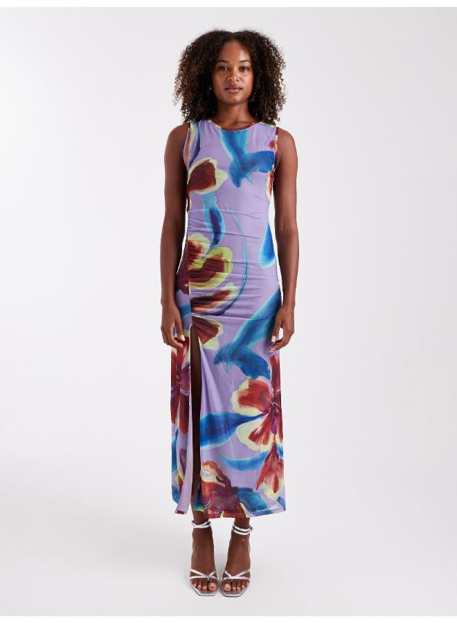 TOPSHOP Mesh Knitted Ruched Dress - Image 1