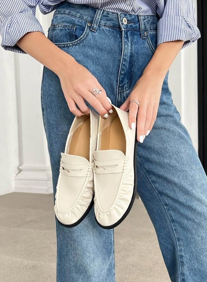 Coutgo Penny Loafers for Women Comfortable Slip on Shoes Collapsible Heel Closed Toe Dressy Casual Work Flats, Beige, 9 - Image 2