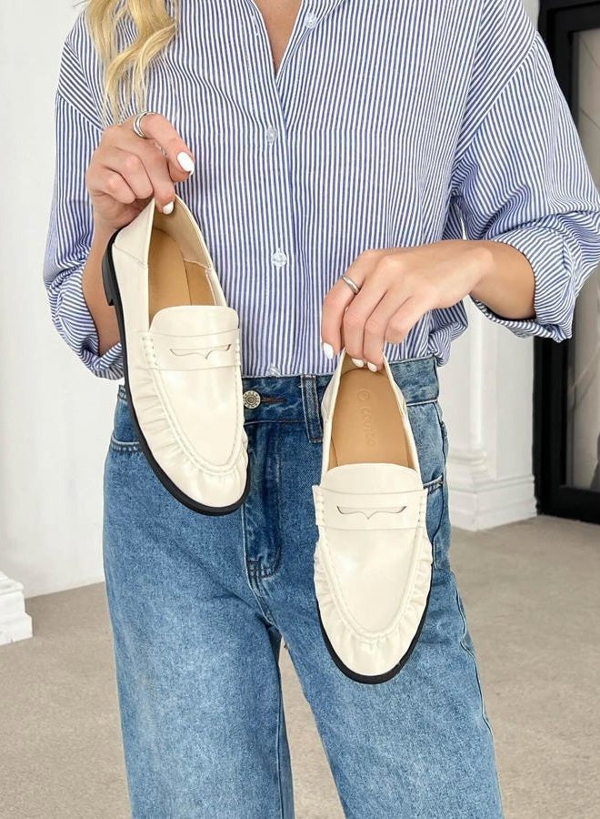 Coutgo Penny Loafers for Women Comfortable Slip on Shoes Collapsible Heel Closed Toe Dressy Casual Work Flats, Beige, 9 - Image 3