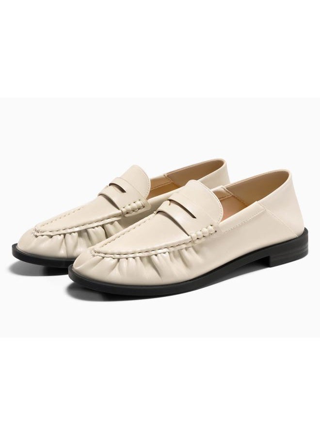 Coutgo Penny Loafers for Women Comfortable Slip on Shoes Collapsible Heel Closed Toe Dressy Casual Work Flats, Beige, 9 - Image 4