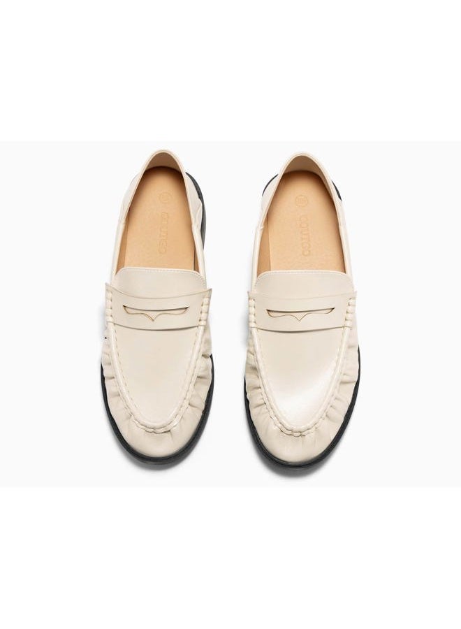 Coutgo Penny Loafers for Women Comfortable Slip on Shoes Collapsible Heel Closed Toe Dressy Casual Work Flats, Beige, 9 - Image 5