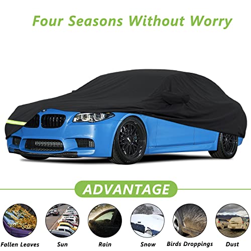 YIXIN Waterproof Car Covers for 2004-2026 BMW M5 528i 530i 530e 535i 535d 540i 550i M550i M550 Car Covers 190T Custom Fit 100% Waterproof Windproof Strap & Double Door Zipper Up to 205”L - Image 4