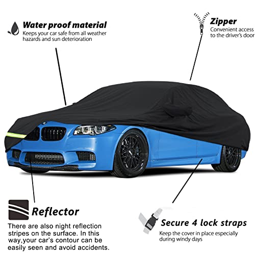 YIXIN Waterproof Car Covers for 2004-2026 BMW M5 528i 530i 530e 535i 535d 540i 550i M550i M550 Car Covers 190T Custom Fit 100% Waterproof Windproof Strap & Double Door Zipper Up to 205”L - Image 3