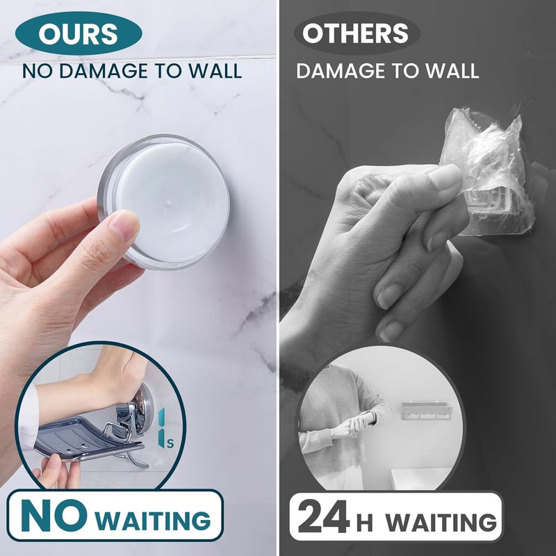 Taili Chrome Soap Dish for Shower, Max Hold 5 KG Suction Soap Holder for Bathroom, Bathtub, Wall Mounted, Waterproof, Drill-Free, Removable Metal Shower Organizer, Stainless Steel Sponge Sink Holder - Image 4