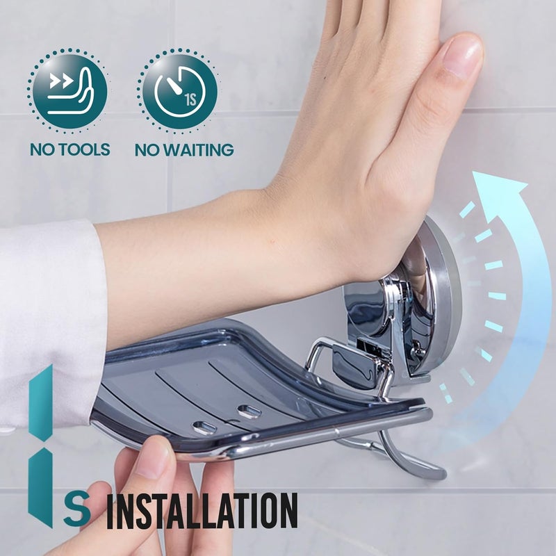 Taili Chrome Soap Dish for Shower, Max Hold 5 KG Suction Soap Holder for Bathroom, Bathtub, Wall Mounted, Waterproof, Drill-Free, Removable Metal Shower Organizer, Stainless Steel Sponge Sink Holder - Image 2