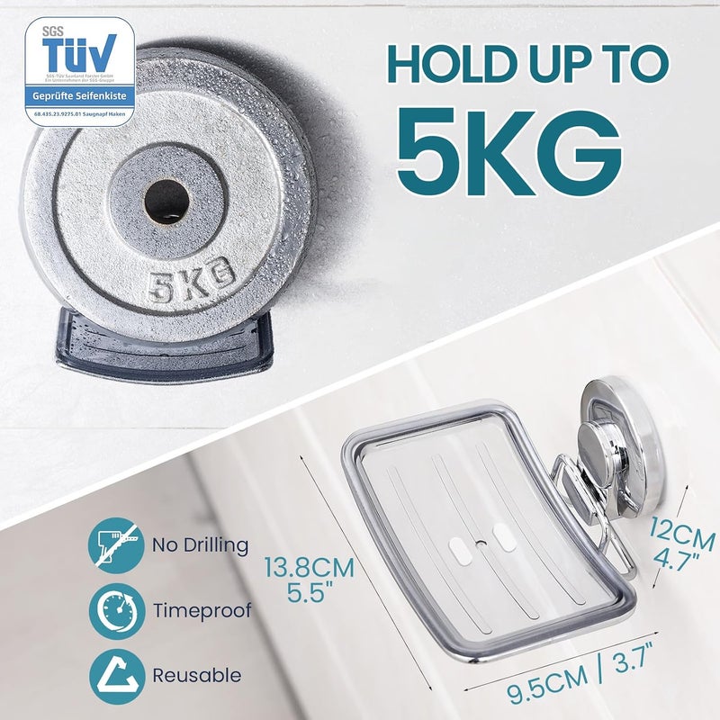 Taili Chrome Soap Dish for Shower, Max Hold 5 KG Suction Soap Holder for Bathroom, Bathtub, Wall Mounted, Waterproof, Drill-Free, Removable Metal Shower Organizer, Stainless Steel Sponge Sink Holder - Image 3