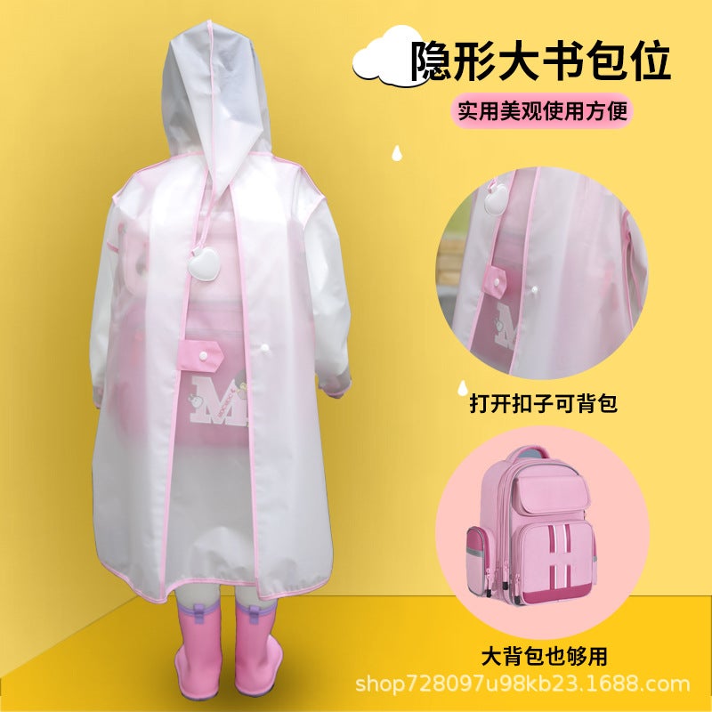 Children'S Raincoat Cartoon Male And Female Kindergarten Baby Kids Primary School Student Transparent Raincoat Male And Female With School Bag Bits - Image 4