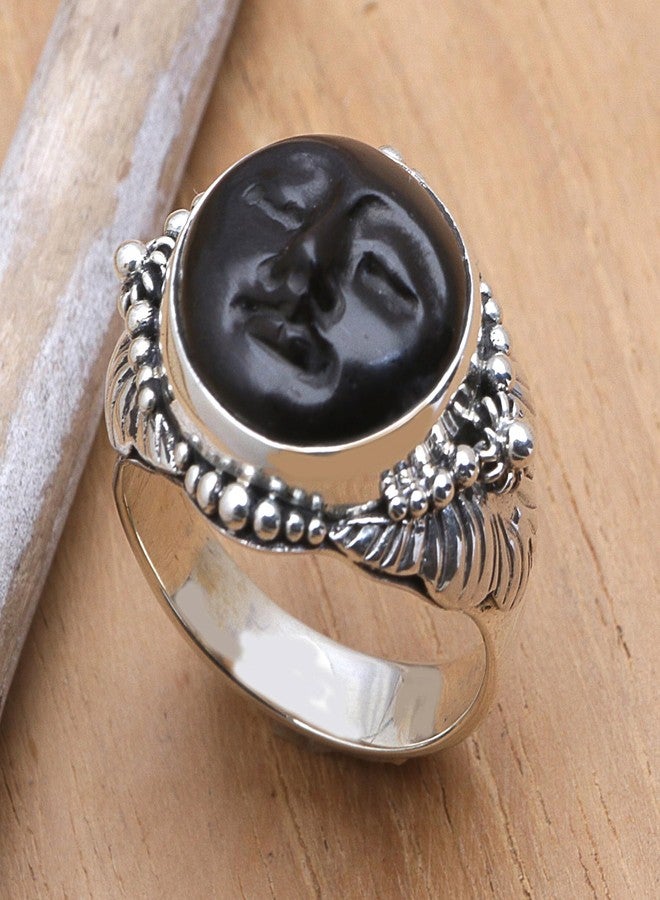 NOVICA Artisan Handmade Ebony Cocktail Ring Crafted Wood Silver Sterling Indonesia [crownbezel 0.3 in H x 0.6 in Diam. Band Width 0.2 in W] ' Amun Ra' - Image 2