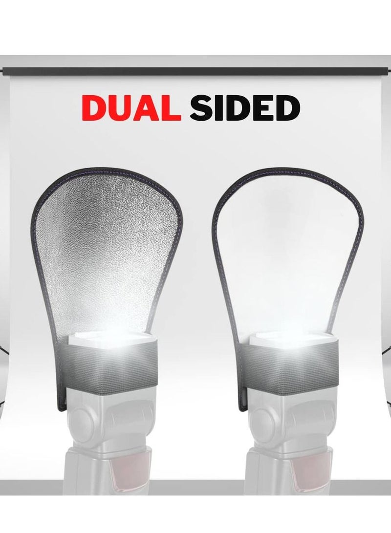Flash Diffuser, 2 Pack with Elastic Band 2-side White/Silver Curved Flash Reflector SLR External Flash Baffle Soft Cover Suitable for All External Flashes - Image 3