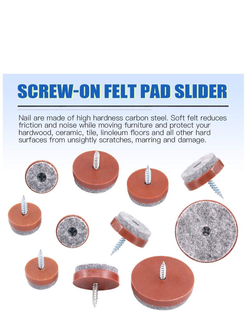 KASTWAVE 50Pcs 20mm Brown Screw-on Furniture Antiskid Felt Pad Slider Floor Protector for Wooden Leg Feet of Chair Table Sofa Stool (50Pcs 20MM) - Image 3